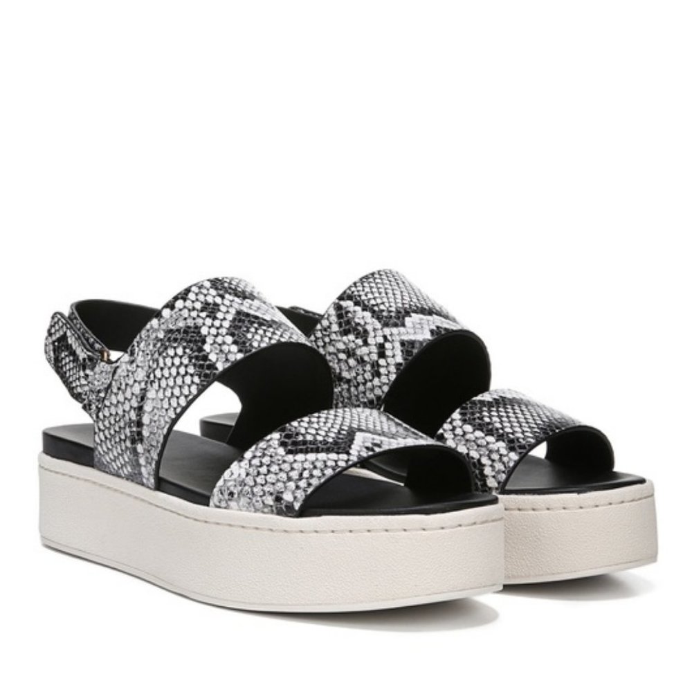 VINCE Animal Print Leather Wedge Sandals